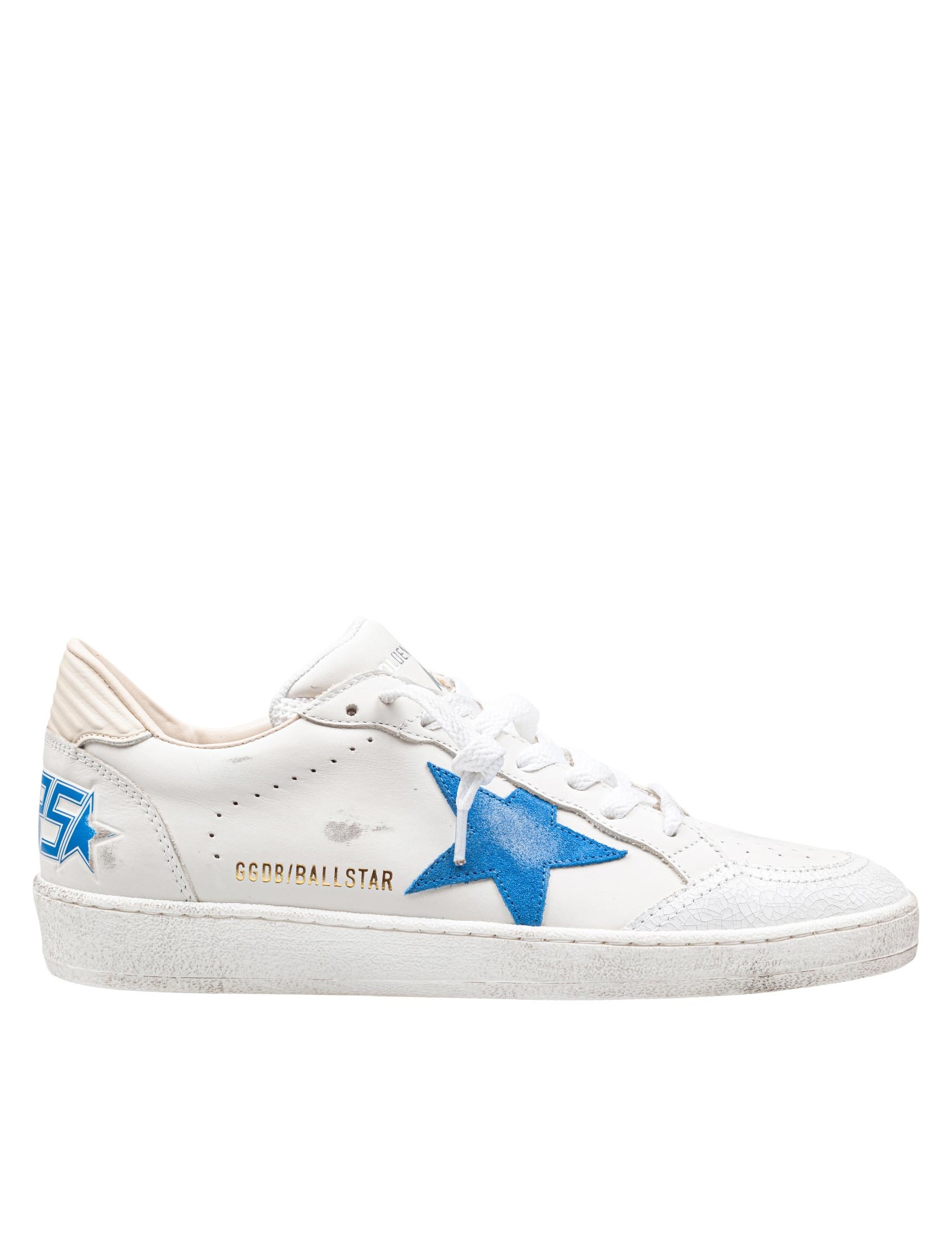 GOLDEN GOOSE SNEAKERS BALLSTAR IN PELLE COLORE BIANCO CON STELLA BLUETTE