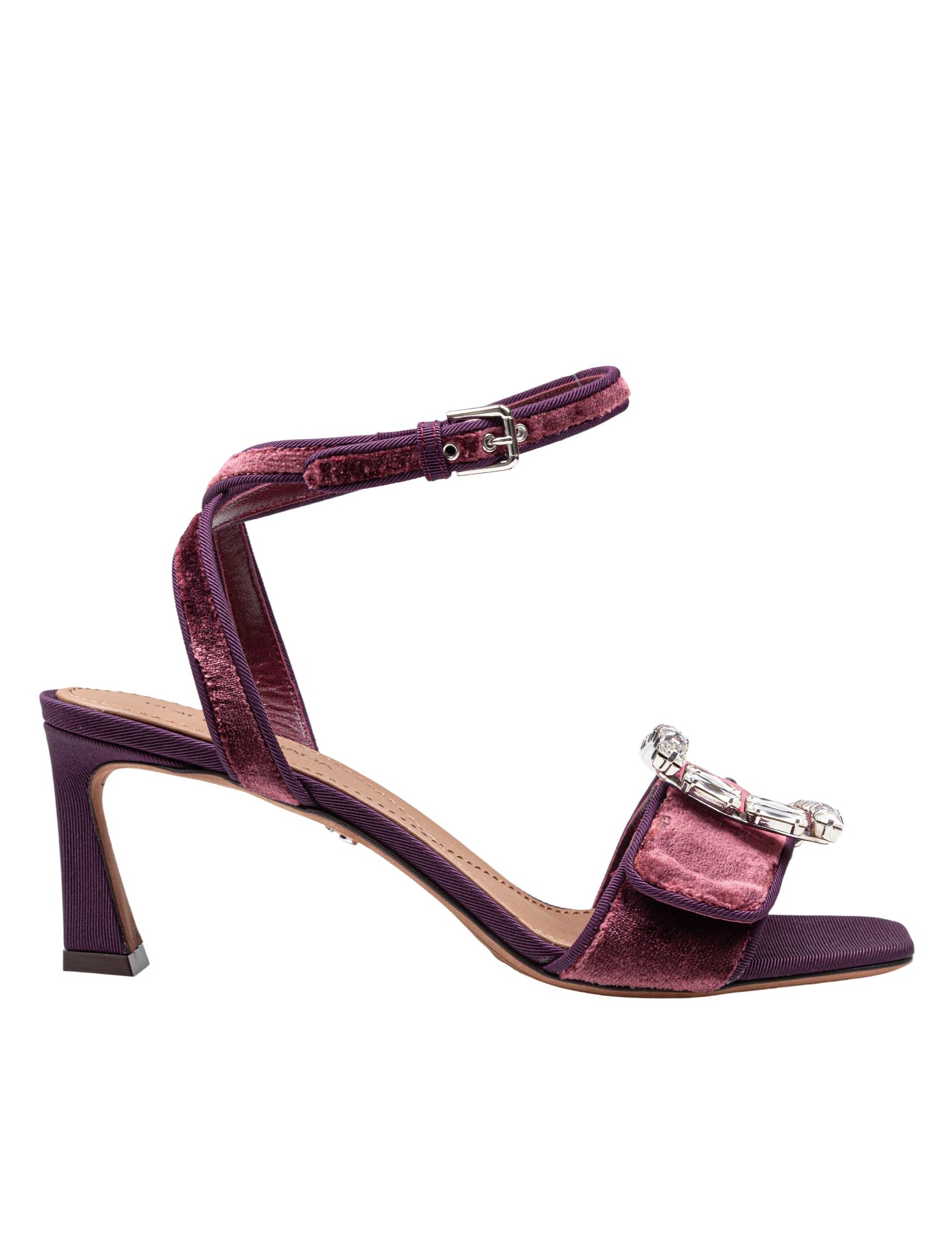 DOLCE & GABBANA VELVET SANDAL IN VINACCA COLOR WITH BUCKLE WITH STONES