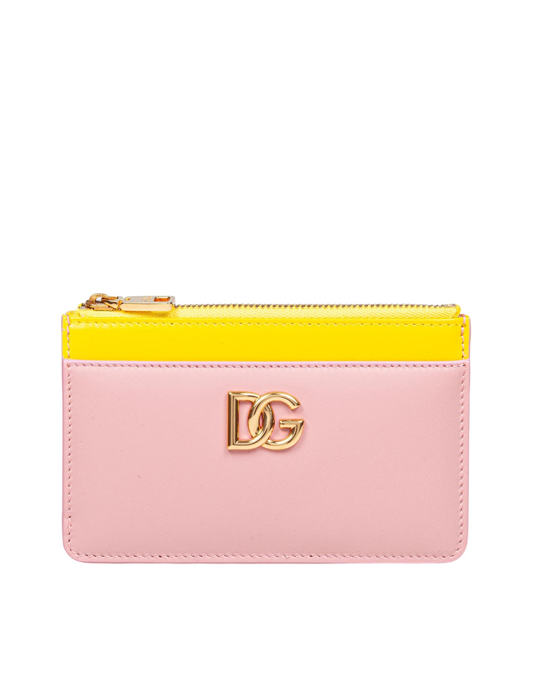 DOLCE & GABBANA LEATHER CARD HOLDER COLOR YELLOW AND PINK