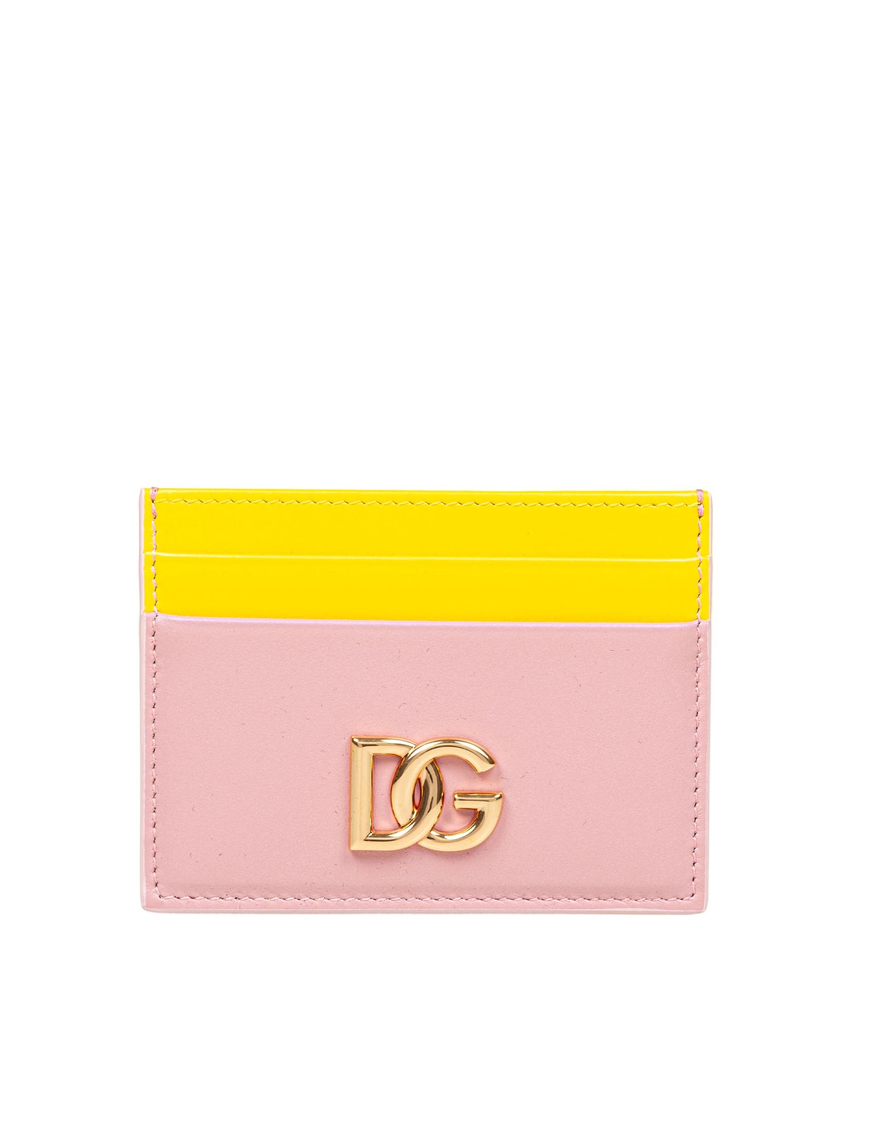 DOLCE & GABBANA LEATHER CARD HOLDER WITH DG LOGO COLOR PINK AND YELLOW