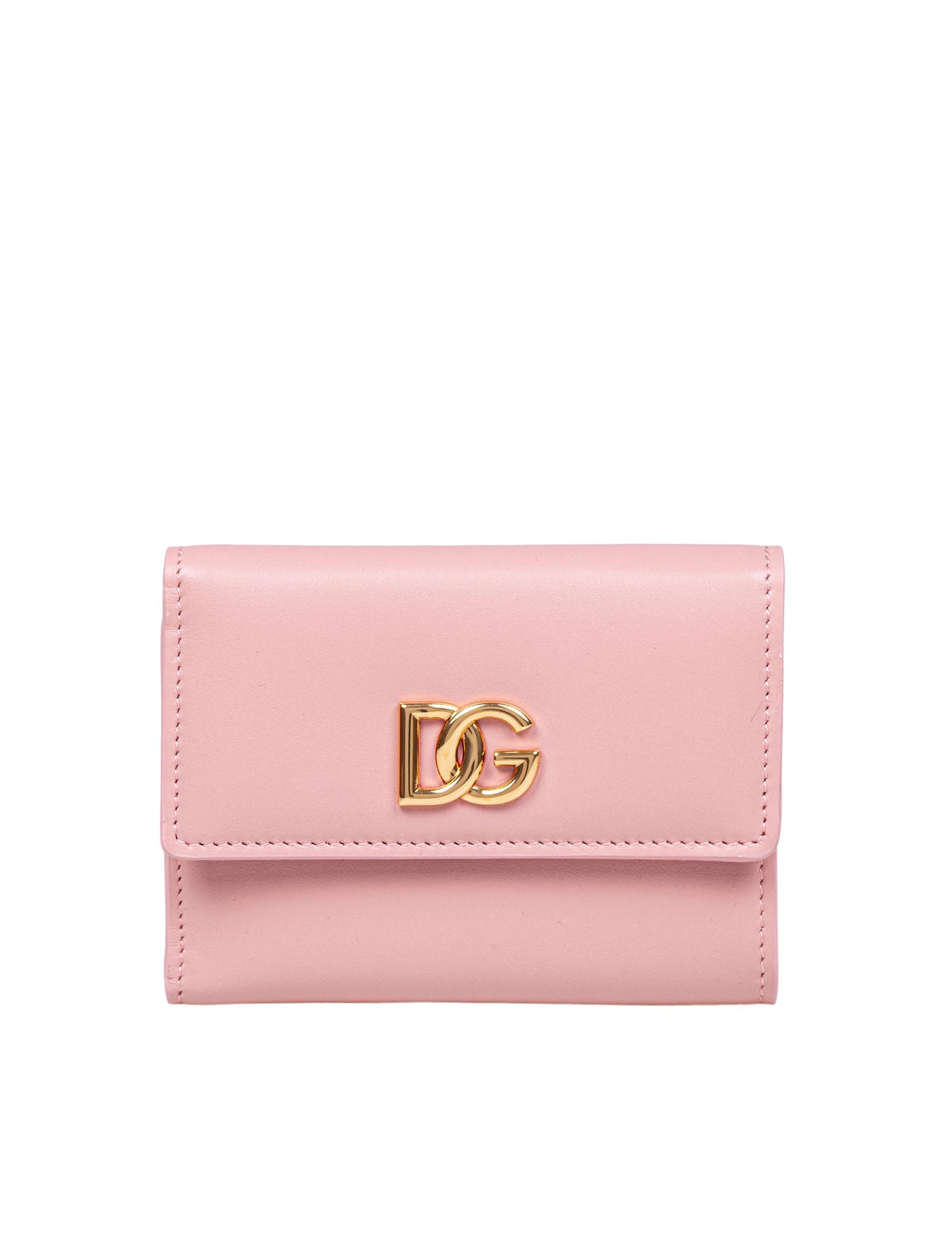 DOLCE & GABBANA LEATHER WALLET WITH METAL DG LOGO IN PINK AND YELLOW COLOR