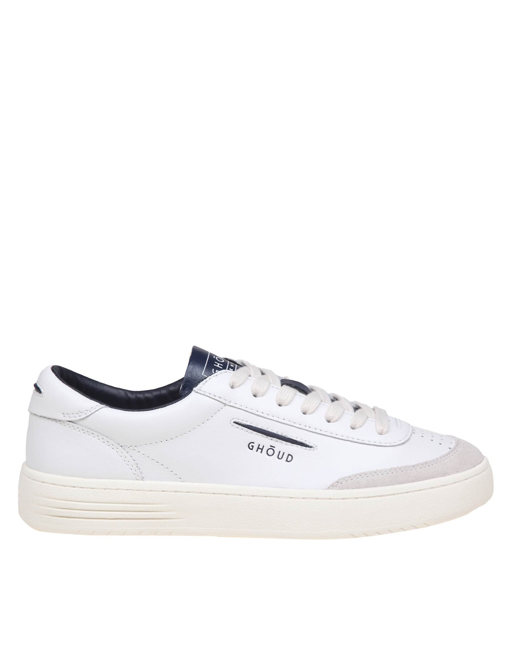 GHOUD LIDO LOW SNEAKERS IN WHITE/BLUE LEATHER AND SUEDE