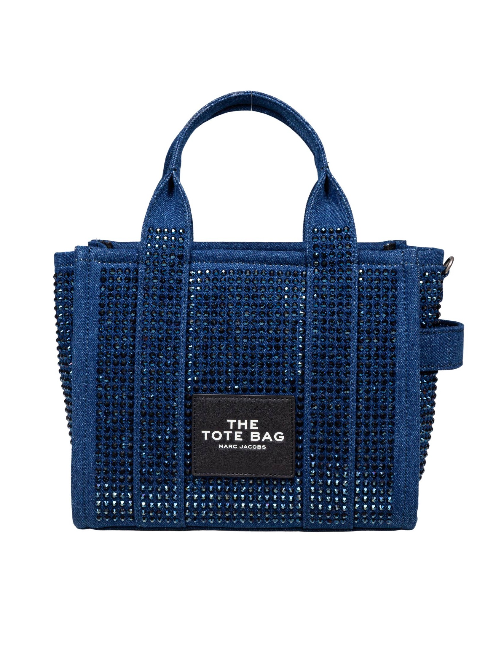 MARC JACOBS BORSA THE SMALL TOTE IN DENIM WITH CRITICAL APPLICATION