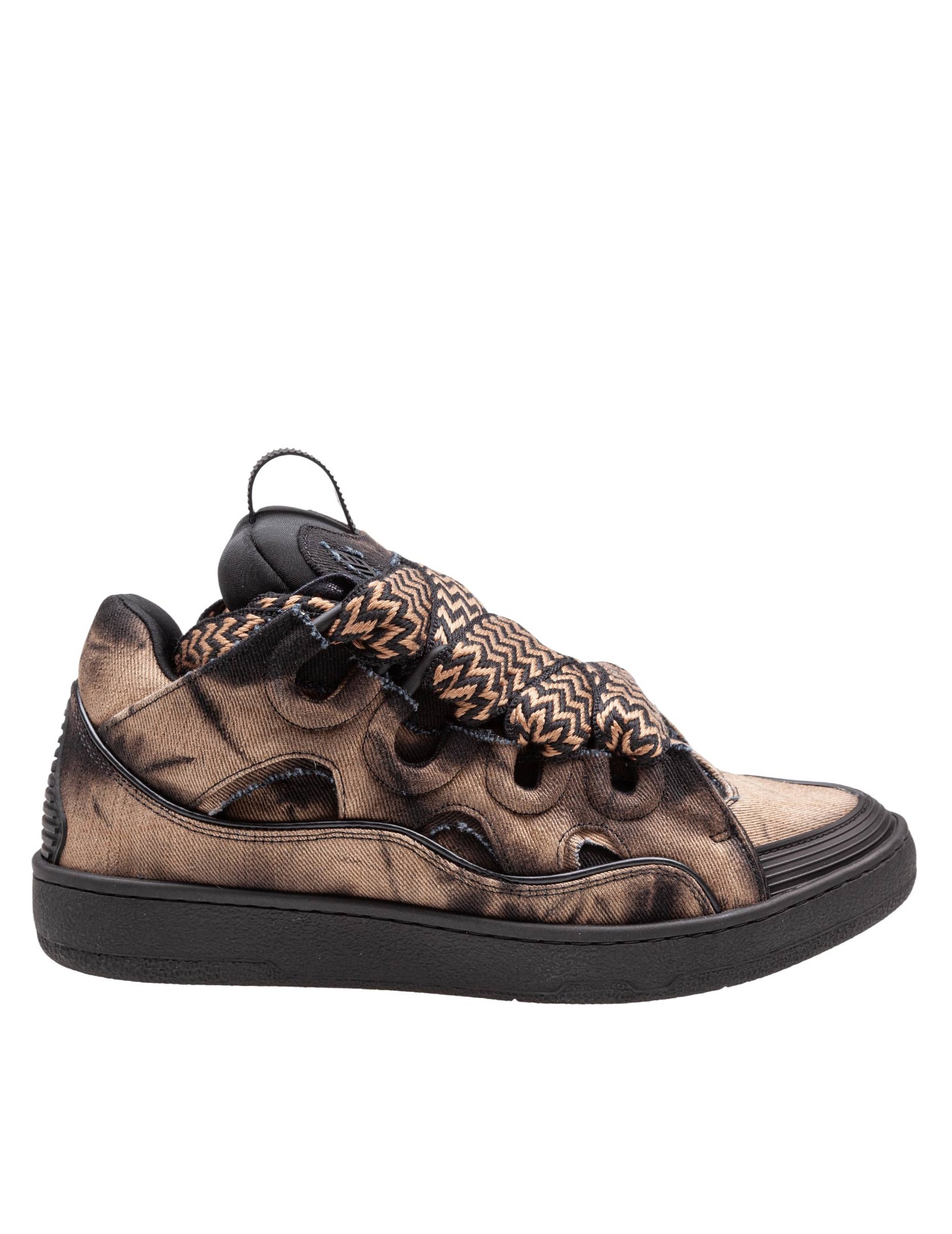 LANVIN CURB SNEAKERS IN DENIM LAVATO COLORE NERO E MARRONE