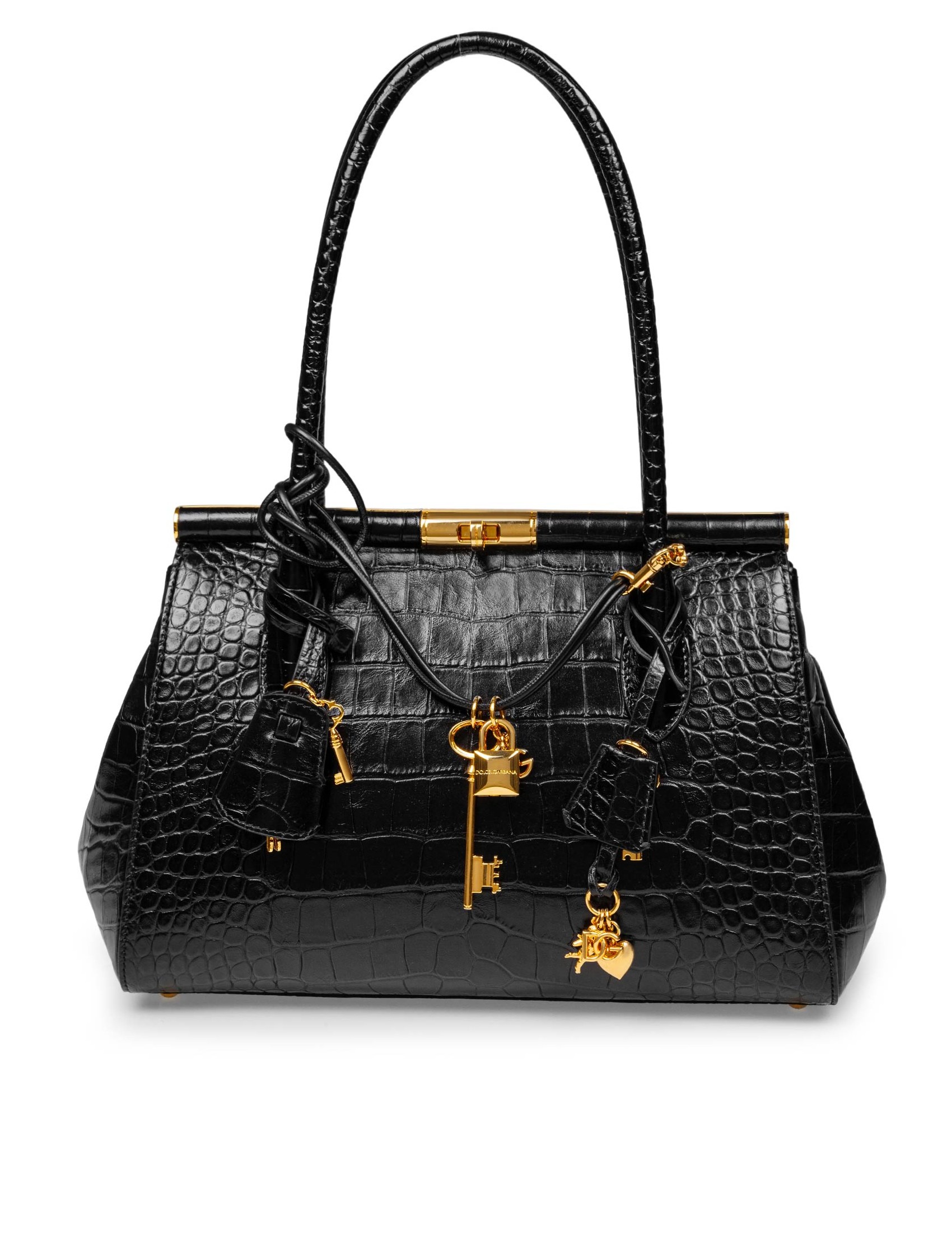 DOLCE & GABBANA BORSA A MANO MARLENE EVERYDAY IN PELLE NERA STAMPA COCCO