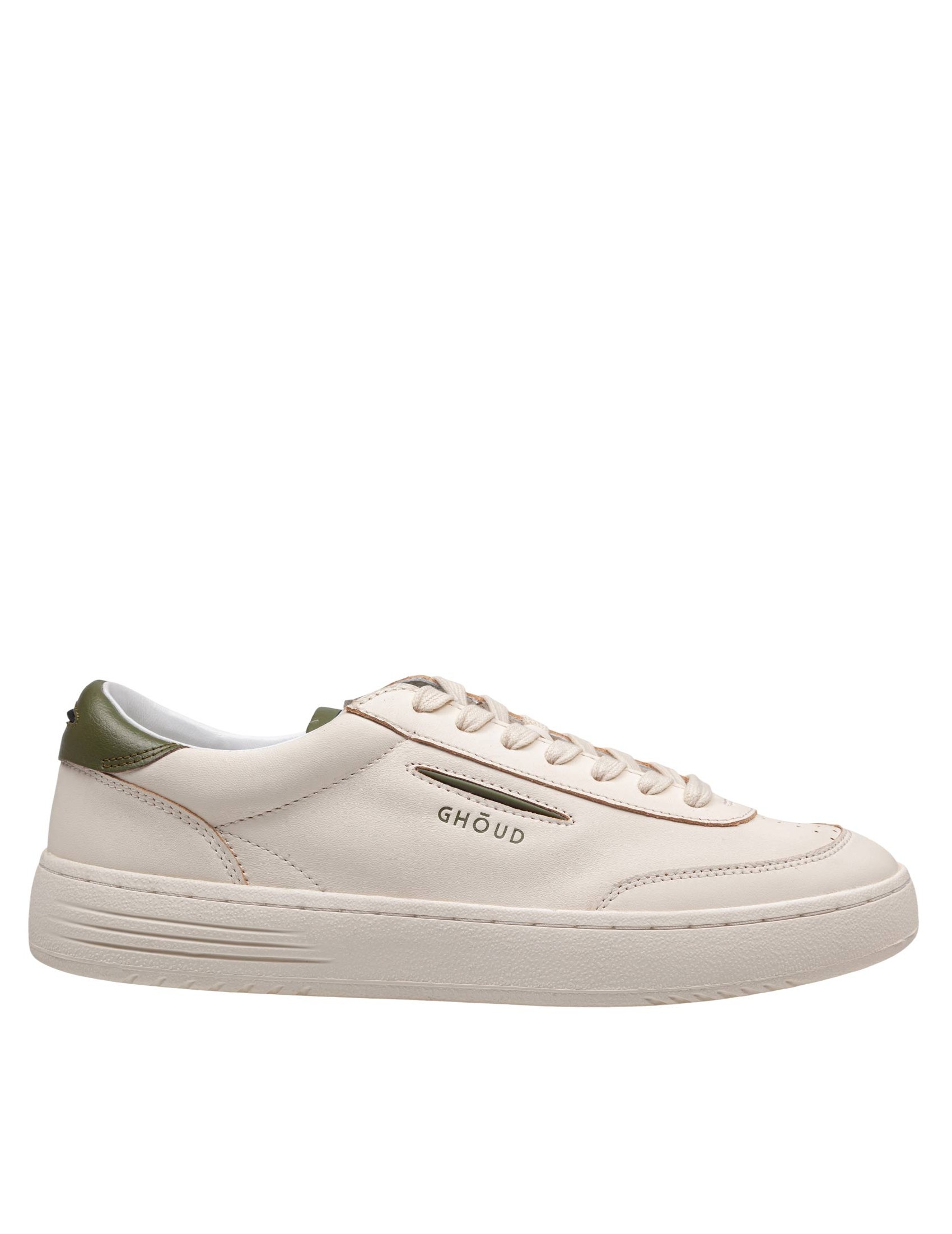 GHOUD LIDO SNEAKERS IN IVORY AND GREEN LEATHER