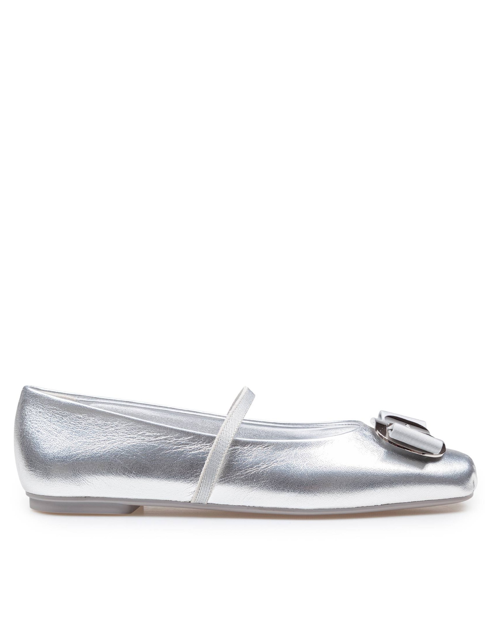 FERRAGAMO BALLERINA ZINA IN PELLE LAMINATA COLORE SILVER