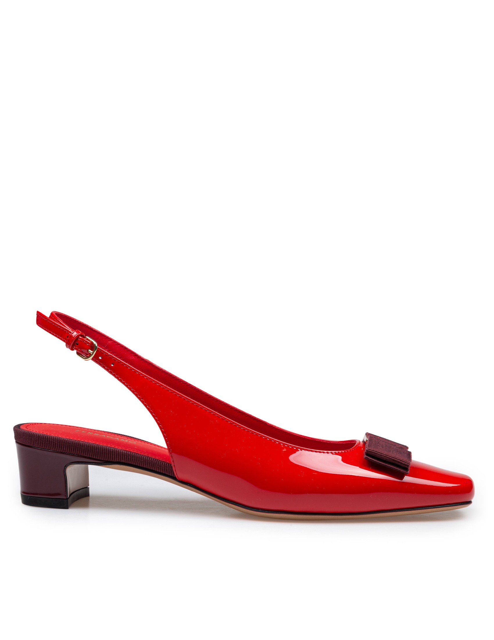 FERRAGAMO SLINGBACK RIVALDA IN PATENT LEATHER BURGUNDY COLOR