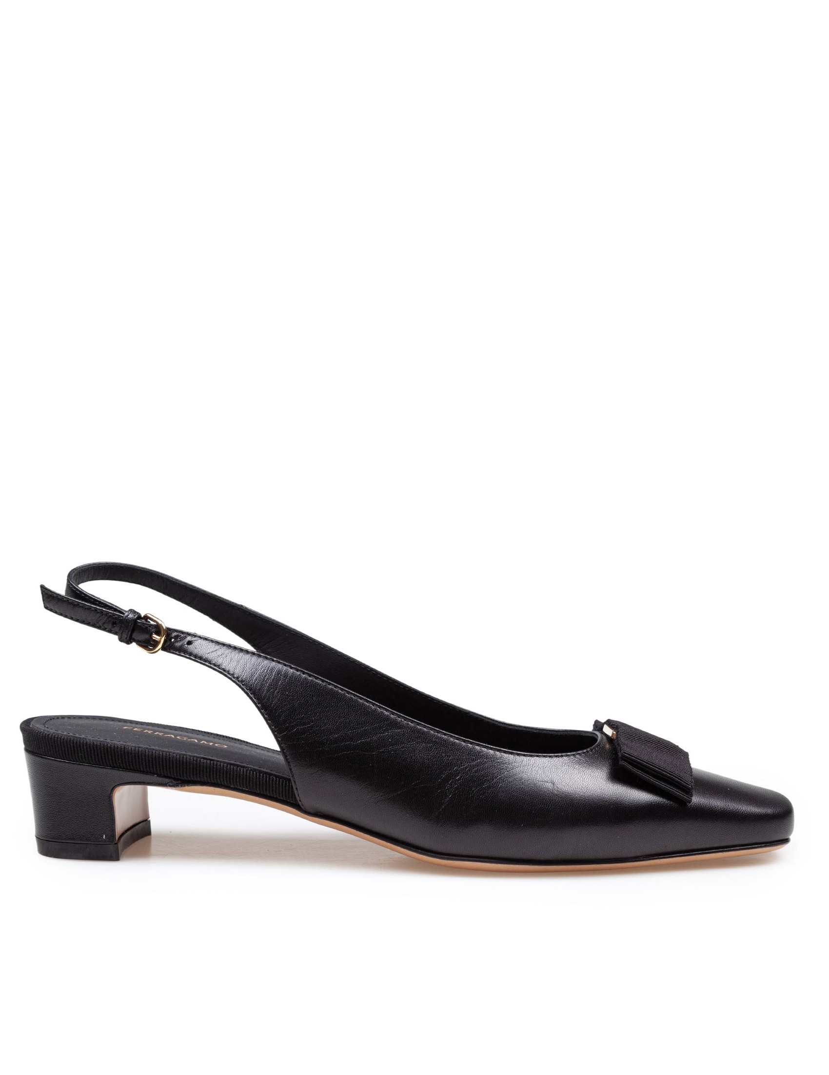 FERRAGAMO SLINGBACK RIVALDA IN BLACK LEATHER