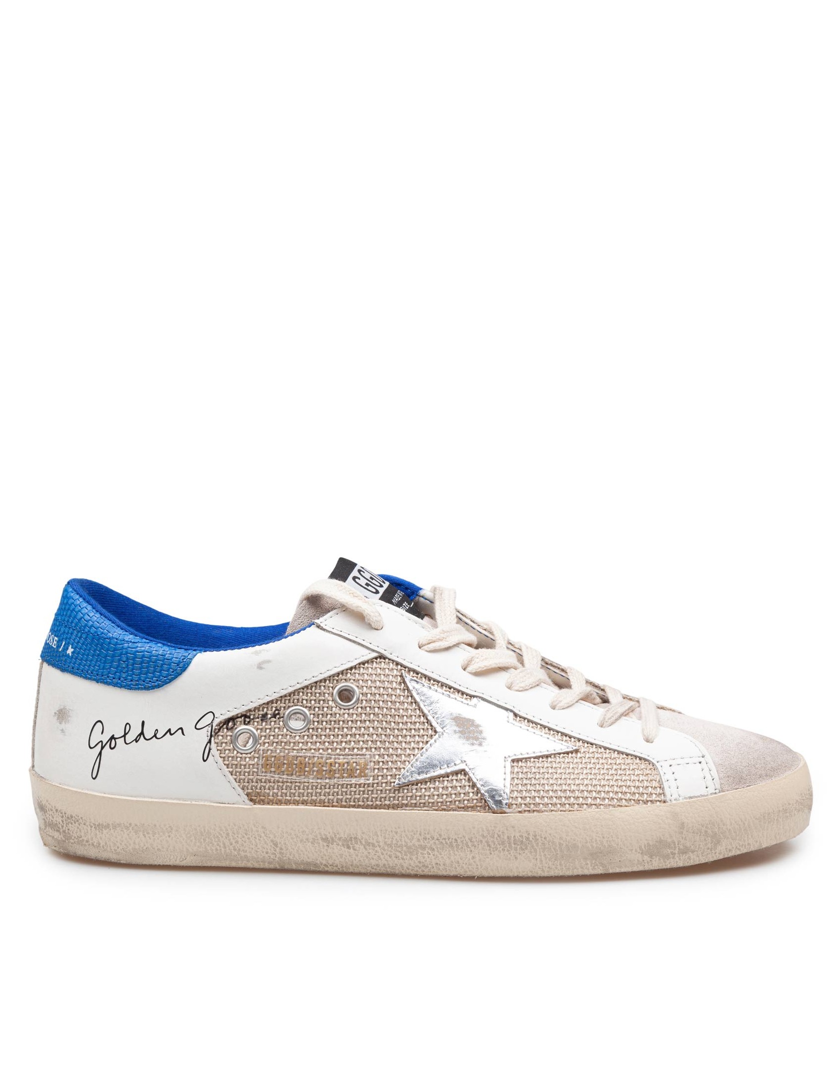 GOLDEN GOOSE SUPER STAR IN SUEDE E TESSUTO COLORE BIANCO E BLUETTE