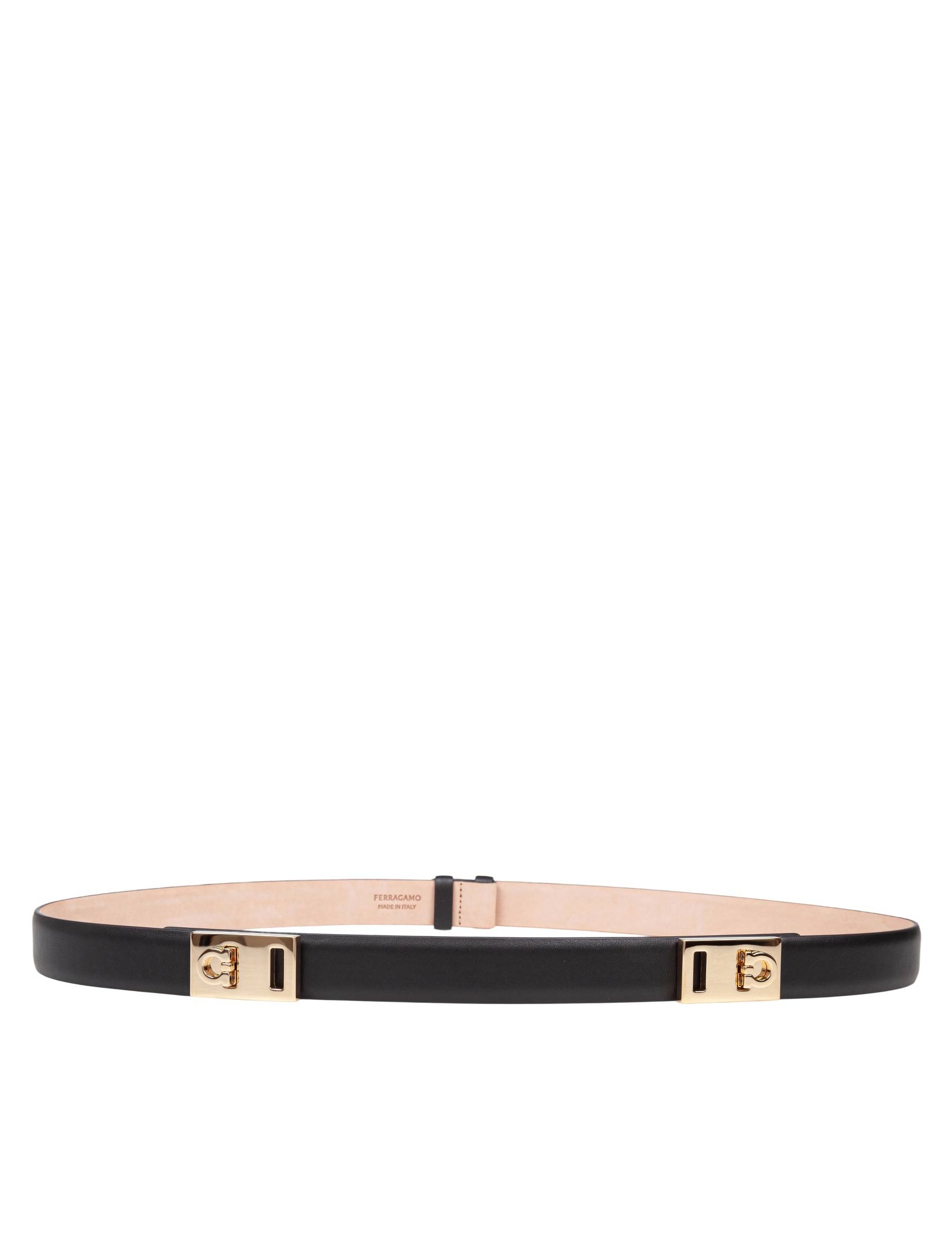 FERRAGAMO EXTENDABLE HUG BELT IN BLACK LEATHER