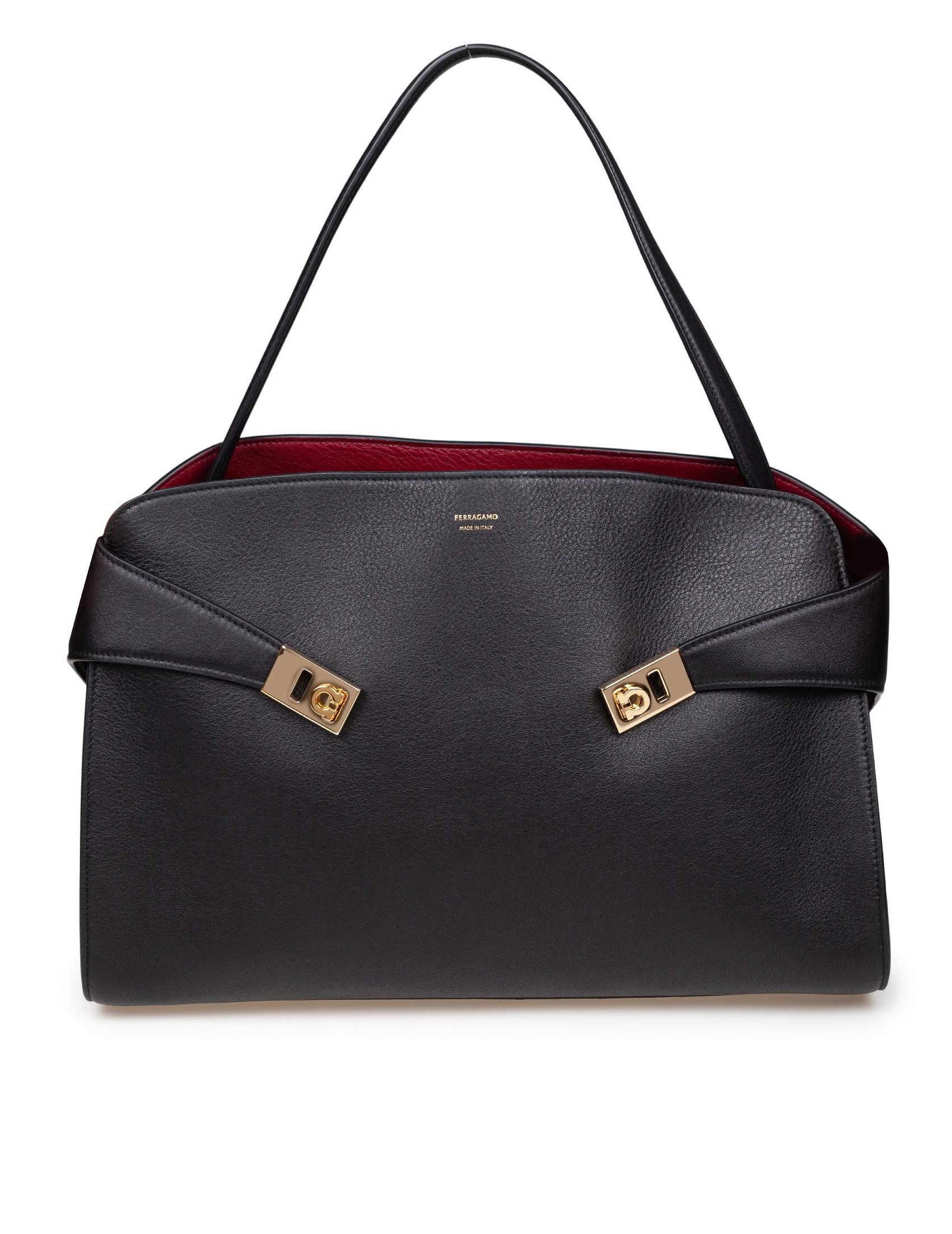 FERRAGAMO BORSA A SPALLA UG SOFT L COLORE NERO/BORGOGNA