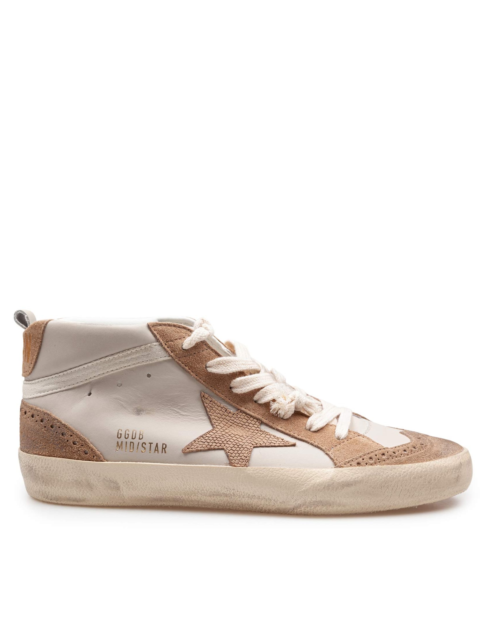 GOLDEN GOOSE MID STAR SNEAKERS IN LEATHER AND SUEDE COLOR GREY/LIGHT BROWN