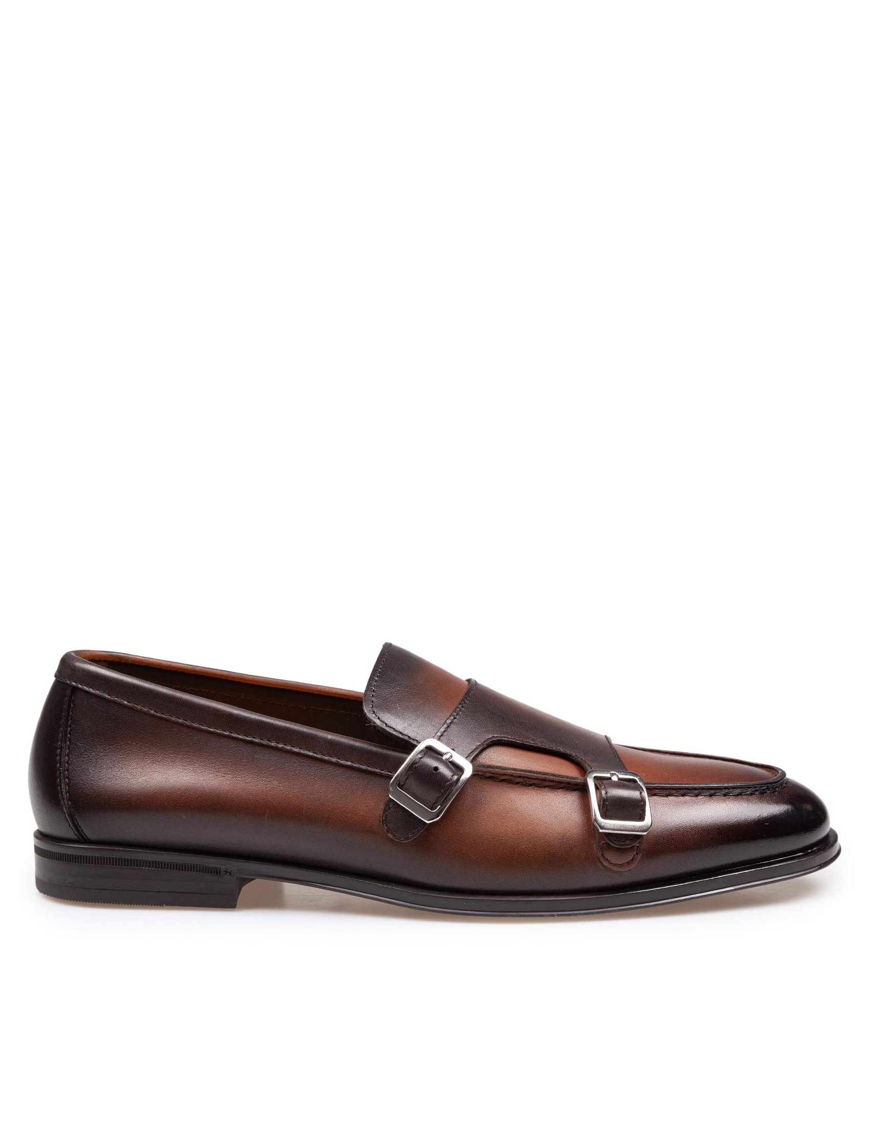 DOUCAL'S DOUBLE BUCKE ADLER LOAFERS IN WOOD COLOR LEATHER