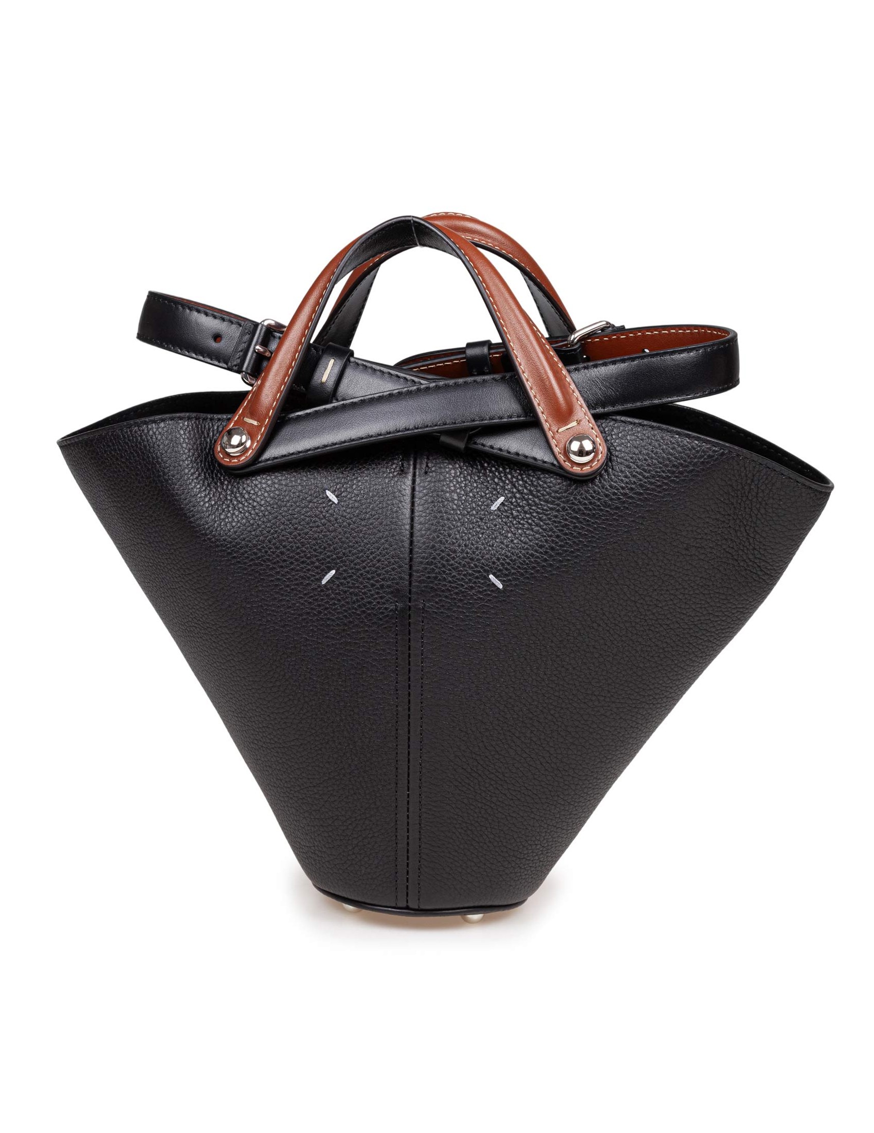 MAISON MARGIELA DRESS-AGE SMALL BUCKET BAG IN BLACK LEATHER