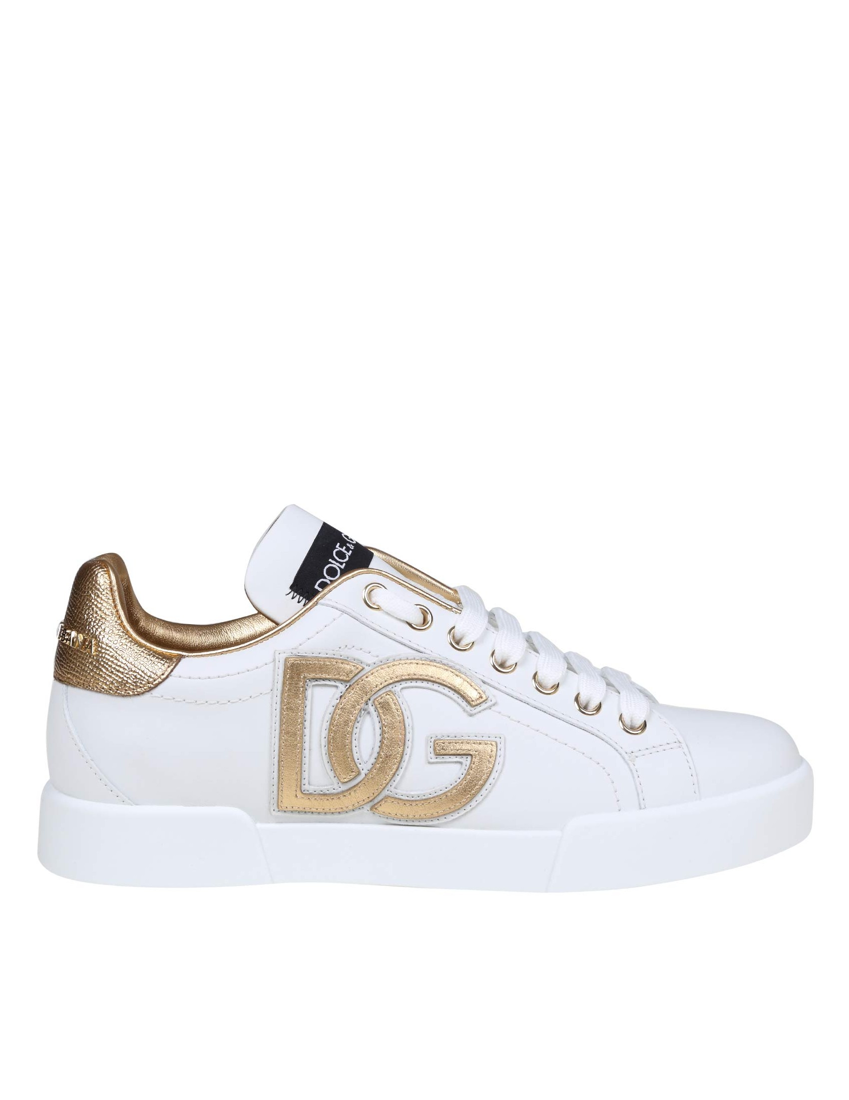 DOLCE & GABBANA SNEAKERS PORTOFINO COLORE BIANCO E ORO CON LOGO DG