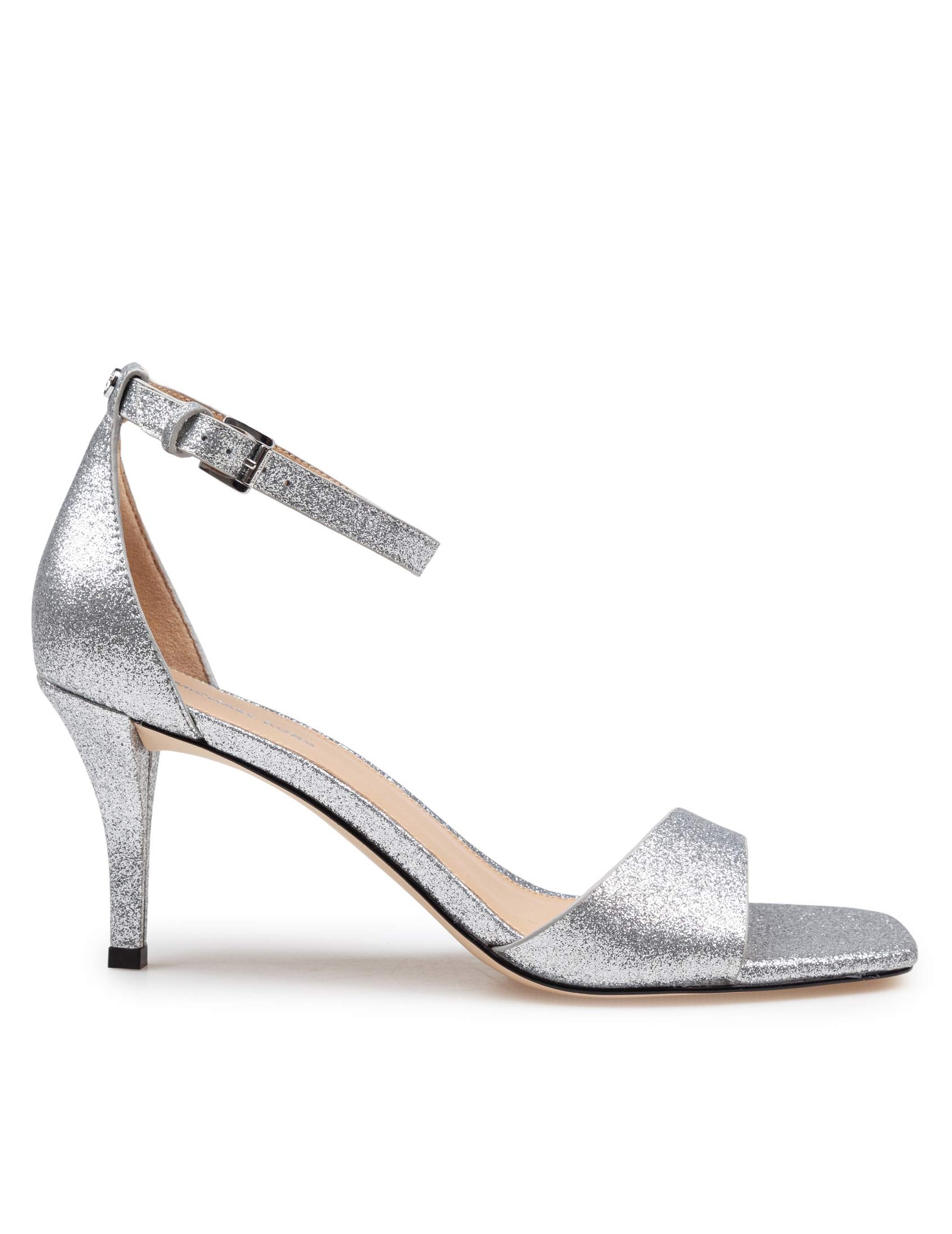 MICHAEL KORS JAIDA SANDAL IN GLITTER LEATHER COLOR SILVER