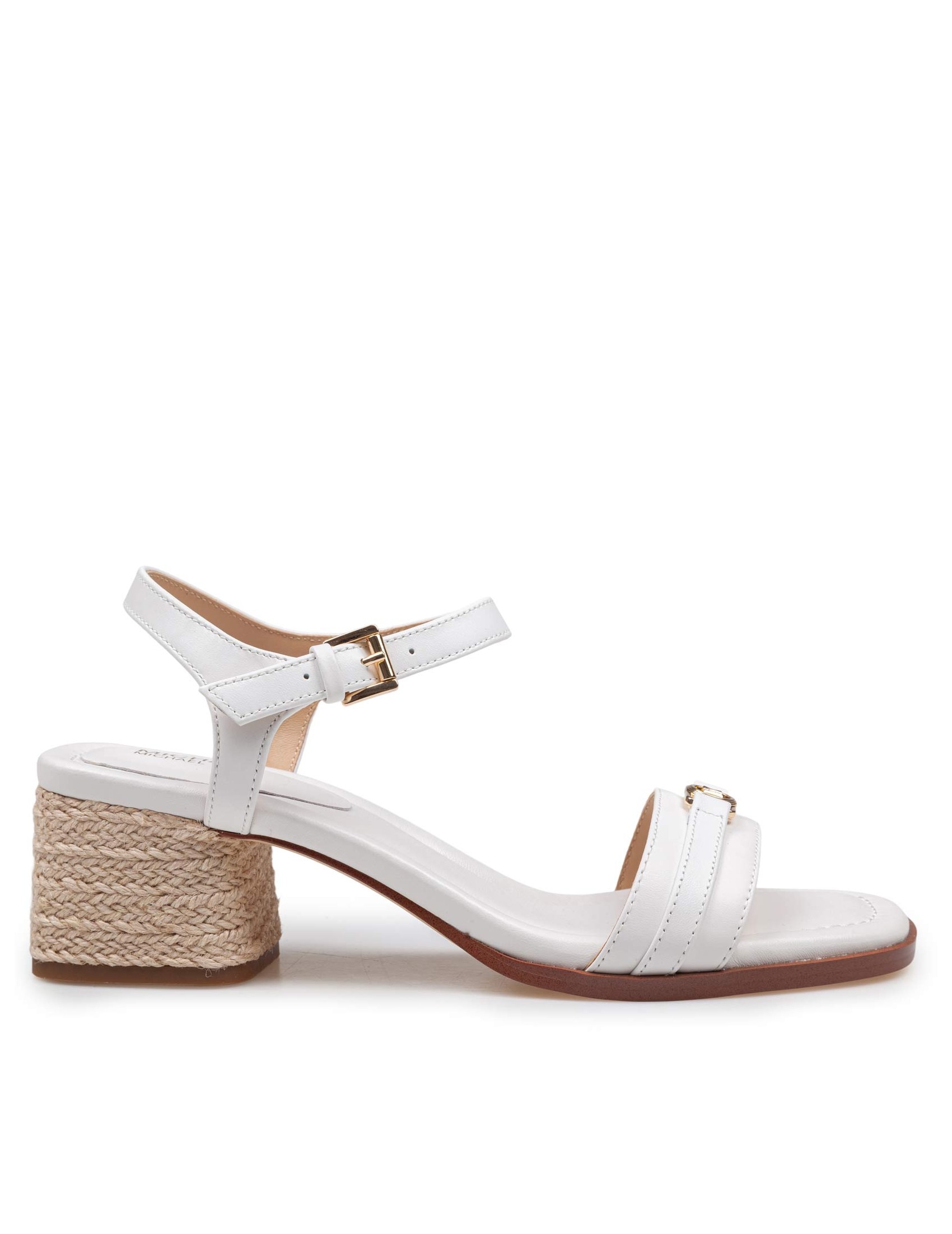 MICHAEL KORS MANDY WHITE LEATHER SANDAL WITH JUTE HEEL