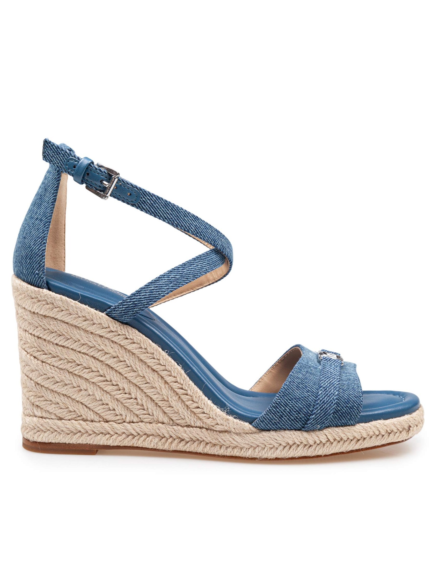 MICHAEL KORS MANDY WEDGE DENIM SANDAL WITH JUTE WEDGE