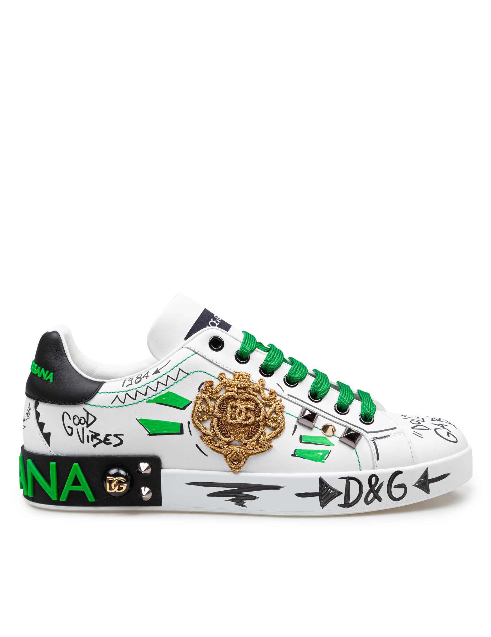 DOLCE & GABBANA SNEAKERS PORTOFINO IN PELLE CON BORCHIE APPLICATE