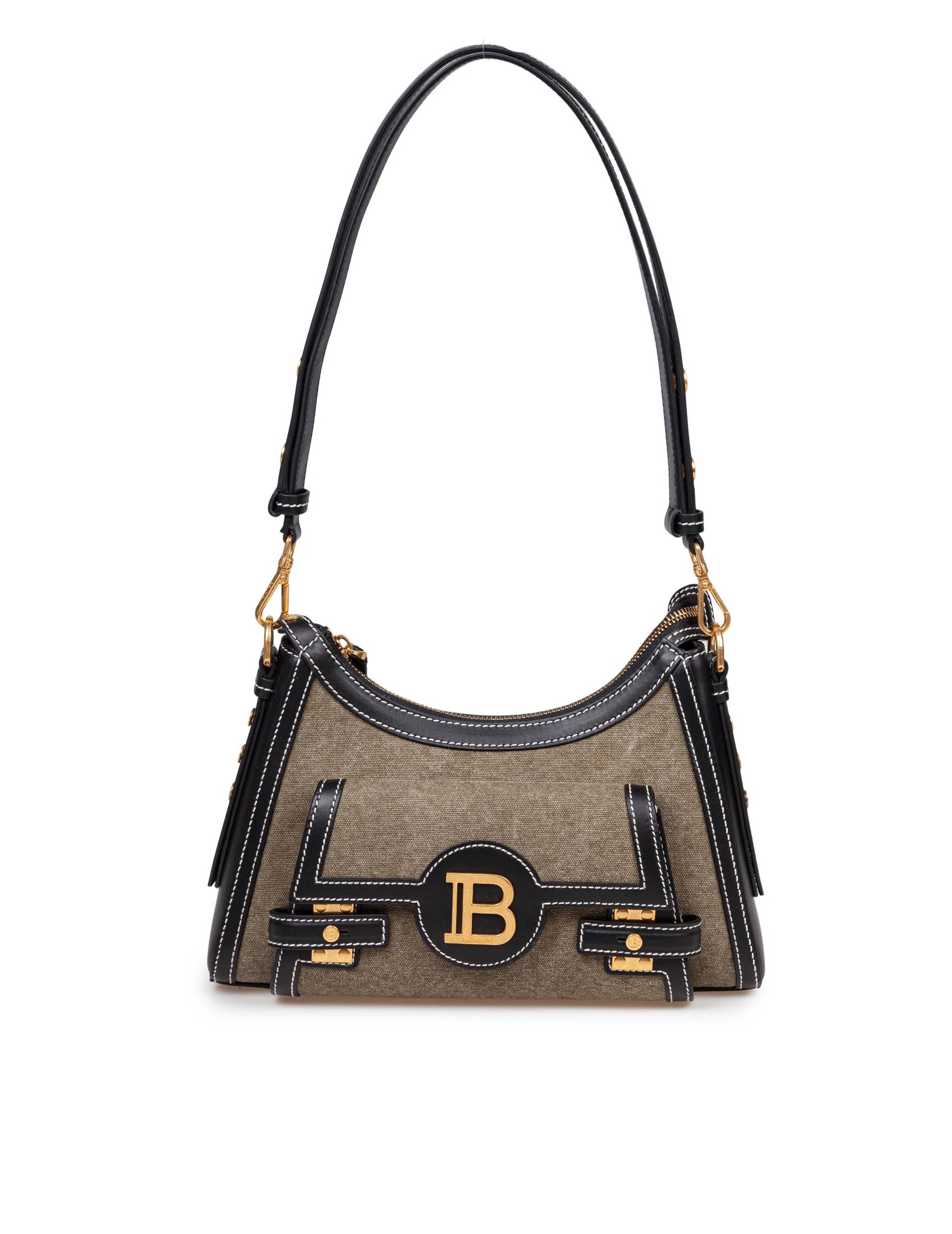 BALMAIN BORSA B-BUZZ HOBO IN TELE E PELLE COLORE KAKI E NOIR