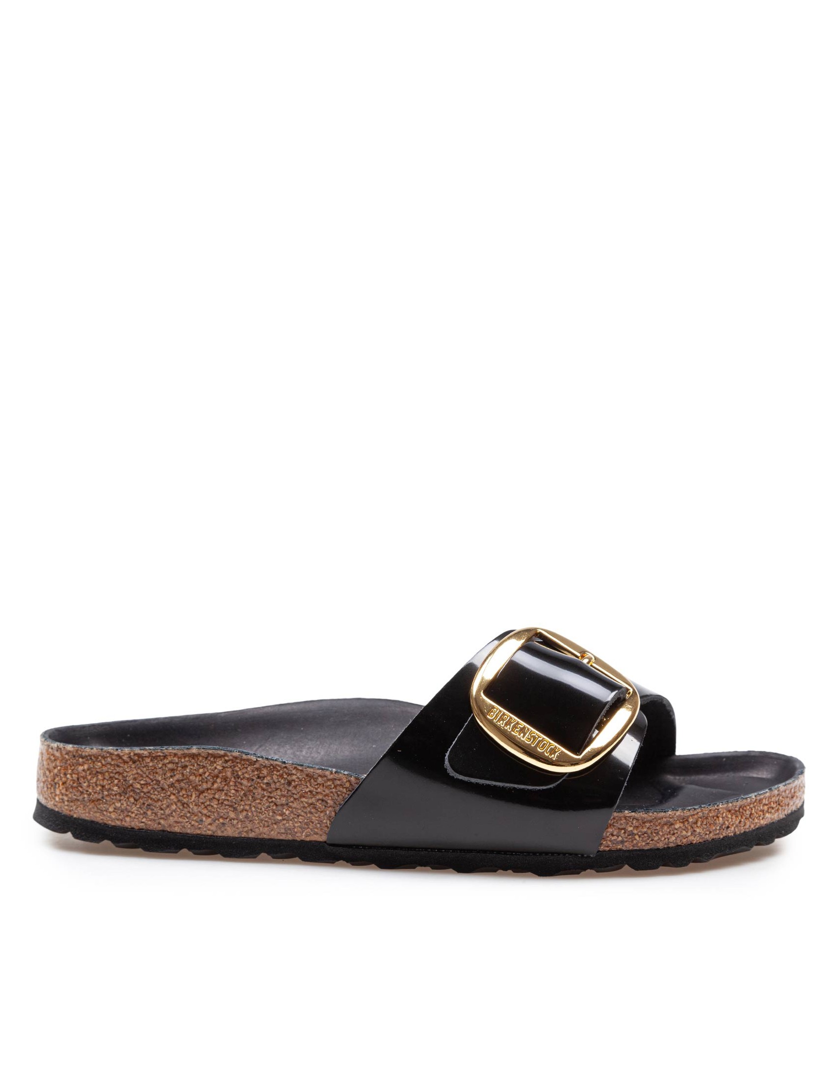 BIRKENSTOCK MADRID SLIDE IN LACQUERED LEATHER WITH LARGE BUCKLE