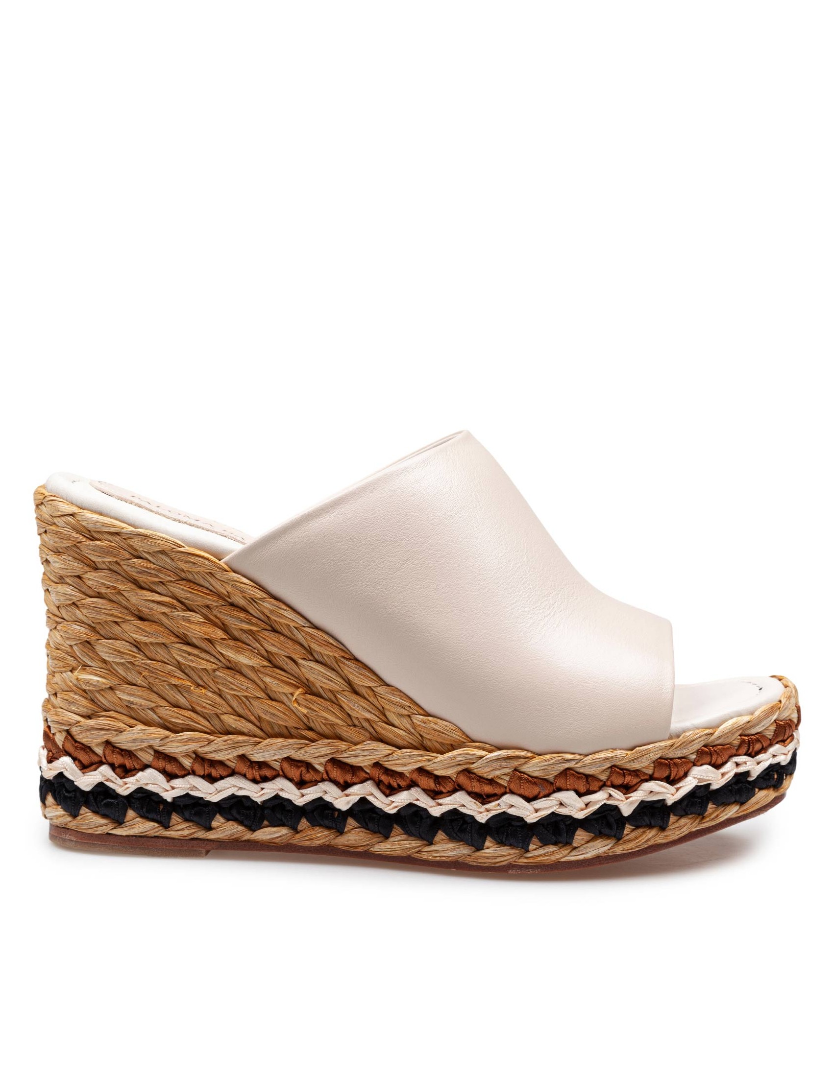 PALOMA ORIANE SANDAL IN IVORY LEATHER WITH RAFFIA WEDGE