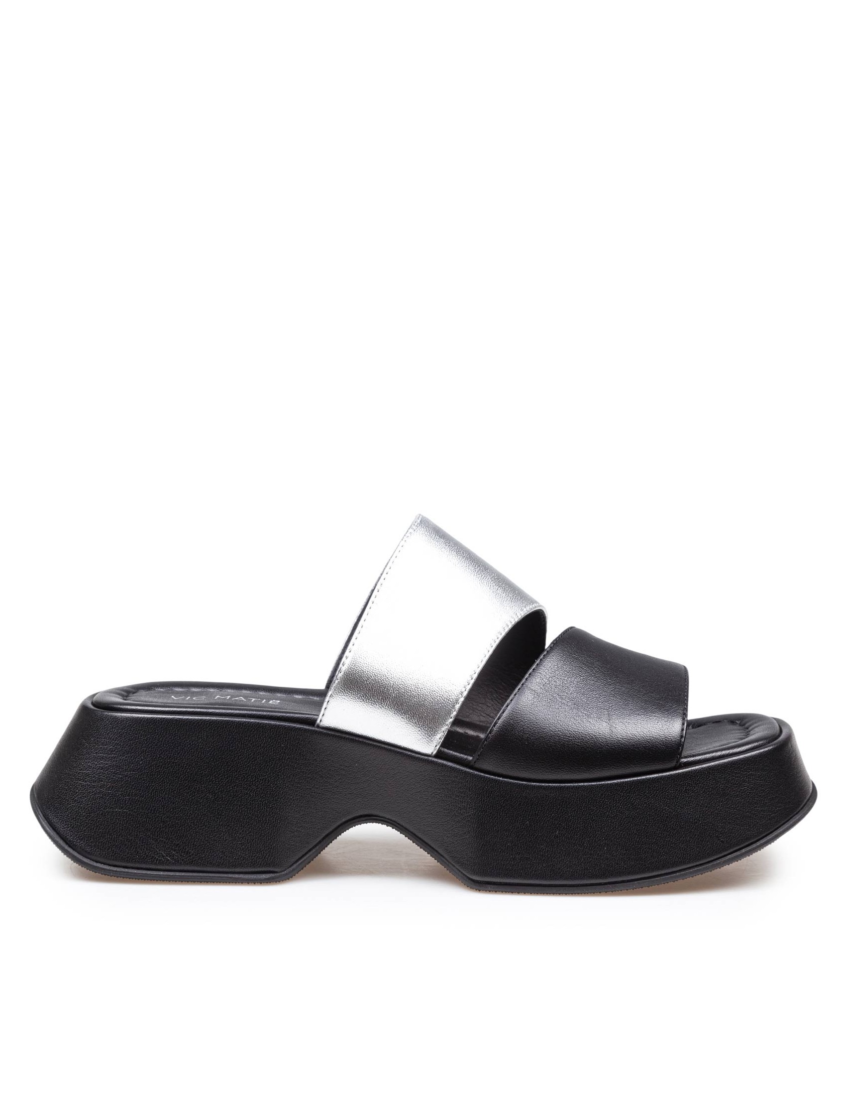 VIC MATIE' MINI YOKO SANDAL IN BLACK AND SILVER LEATHER