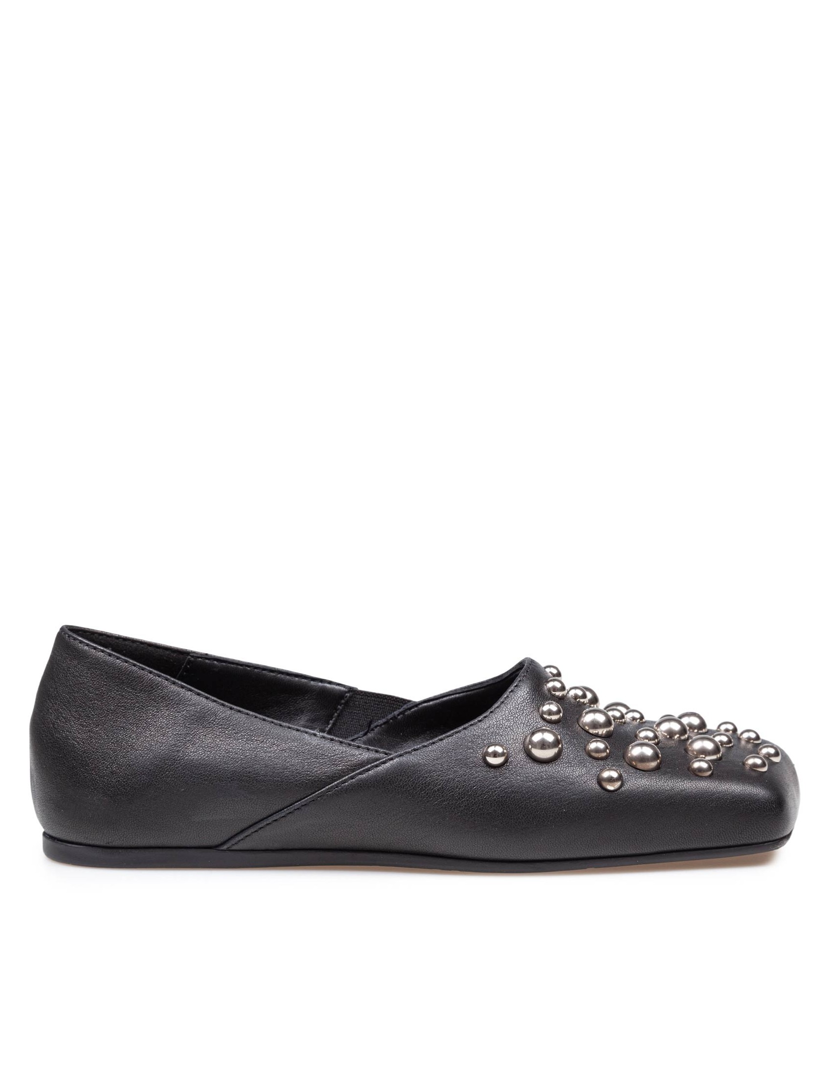 VIC MATIE' SQUARE CLOSED SLIPPER SHOE IN LEATHER WITH APPLIED STUDS