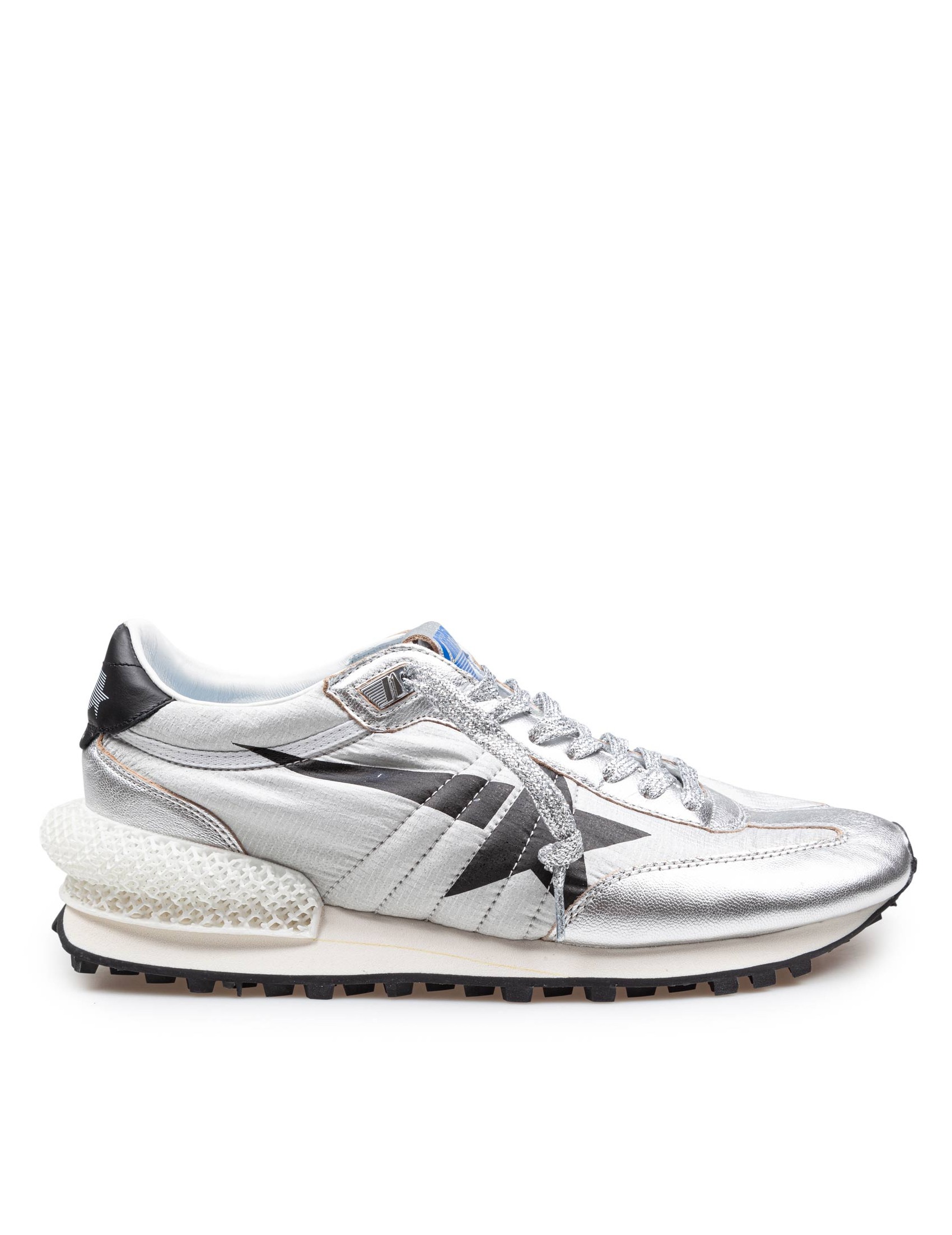 GOLDEN GOOSE RUNNING SNEAKERS IN LEATHER AND NYLON COLOR SILVER/BLACK