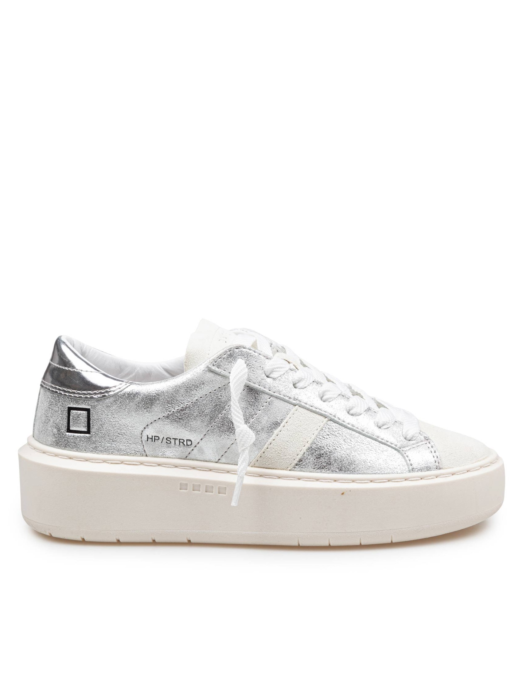 D.A.T.E SNEAKERS HILL LOW IN PELLE COLORE SILVER