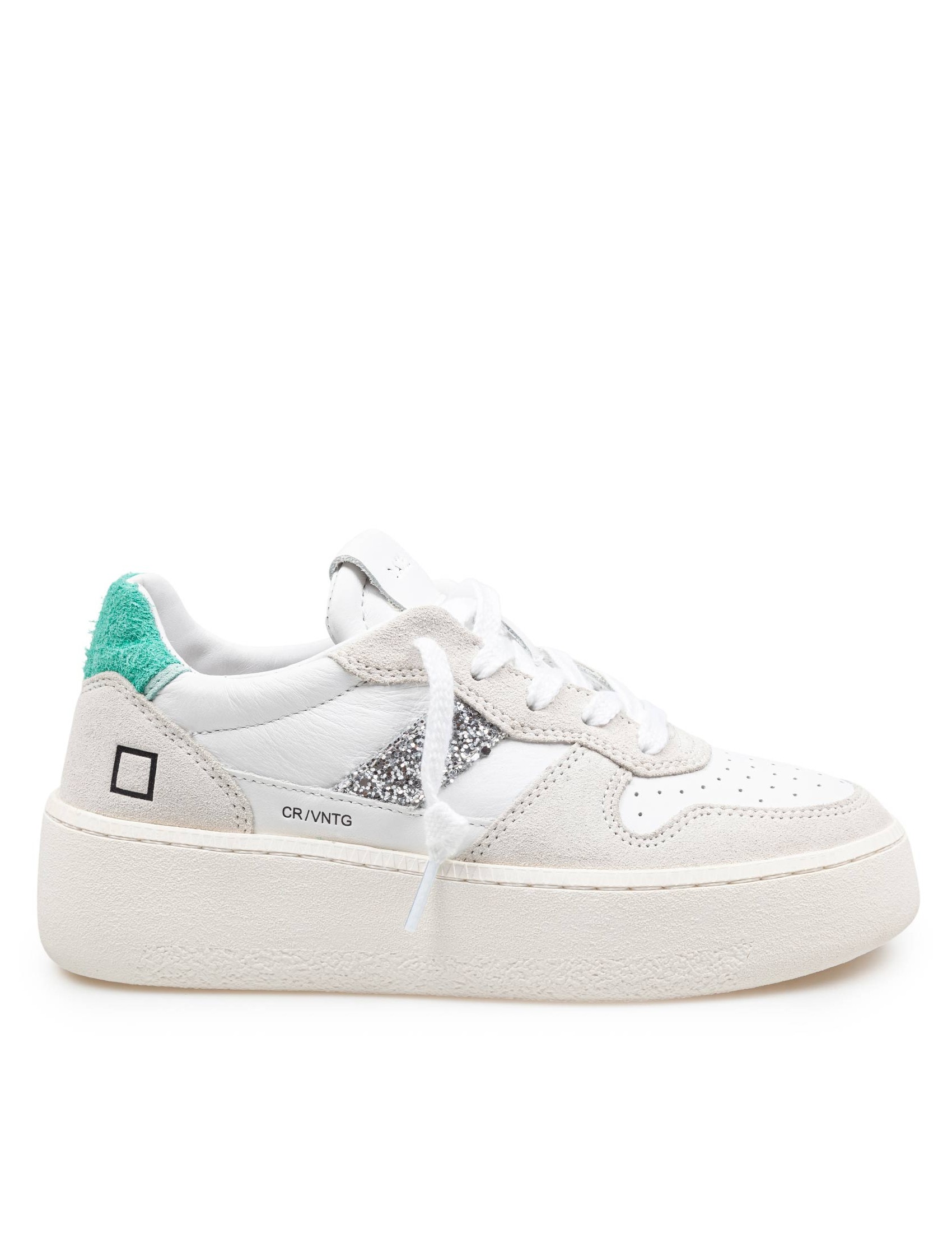 D.A.T.E SNEAKERS COURT PLATFORM IN LEATHER AND SUEDE WHITE AND GREEN