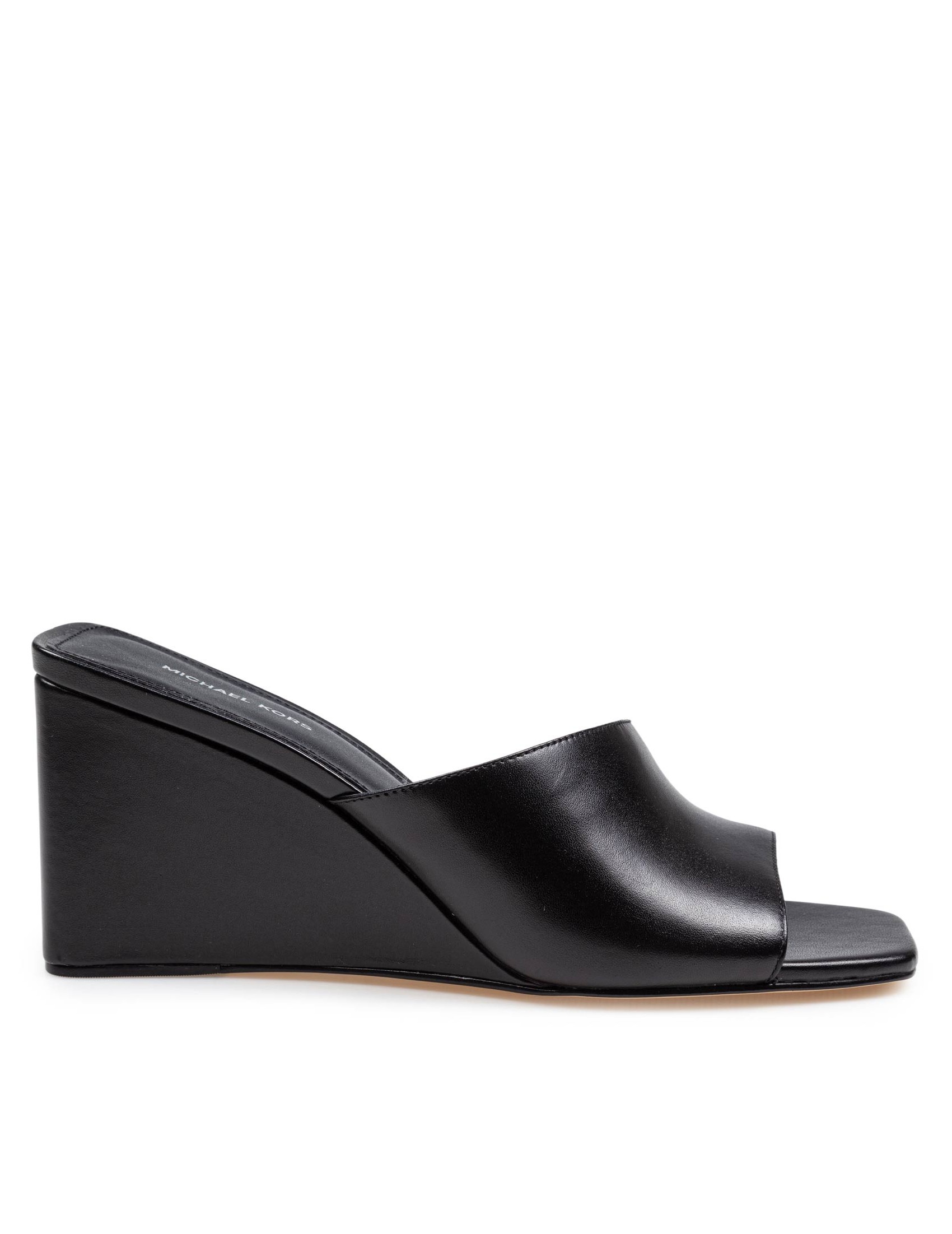 MICHAEL KORS MERRIAM WEDGE LEATHER CLOGS IN BLACK COLOR