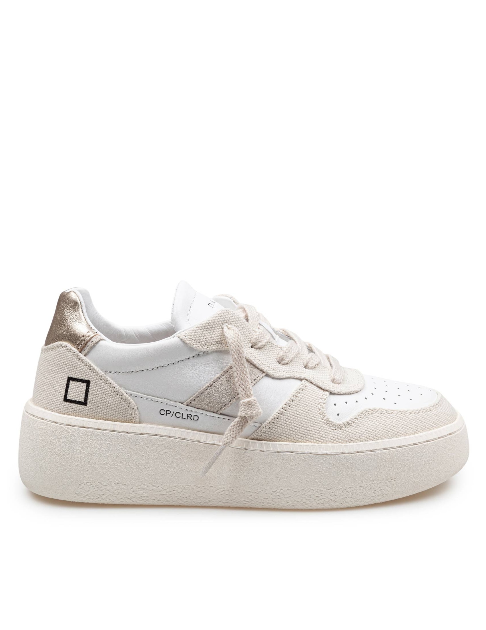 D.A.T.E SNEAKERS COURT PLATFORM IN PELLE E TESSUTO COLORE BIANCO E BEIGE