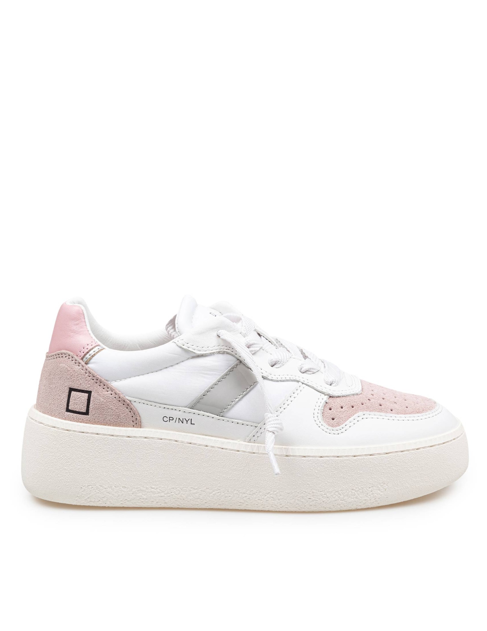 D.A.T.E SNEAKERS COURT PLATFORM IN PELLE E CAMOSCIO COLORE BIANCO E ROSA