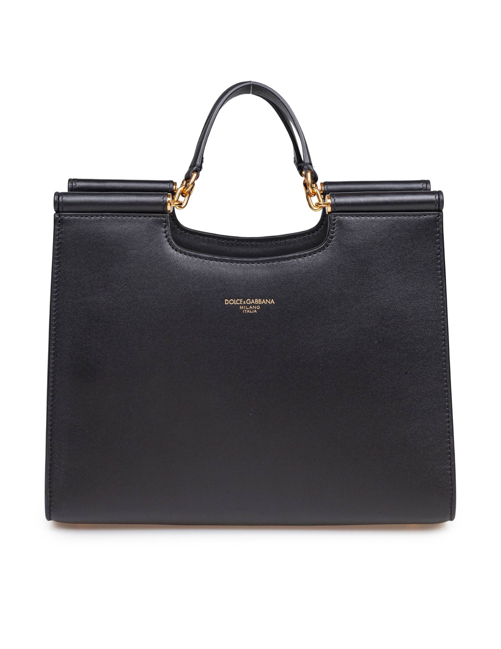 DOLCE & GABBANA SMALL SICILY SHOPPING BAG IN BLACK LEATHER